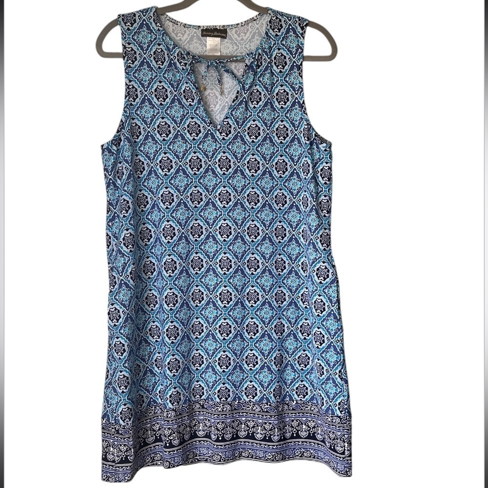 Tommy Bahama Tika Tiles Split-Neck Swim Dress Pop Over Pockets Beach Vacation M - Picture 3 of 9